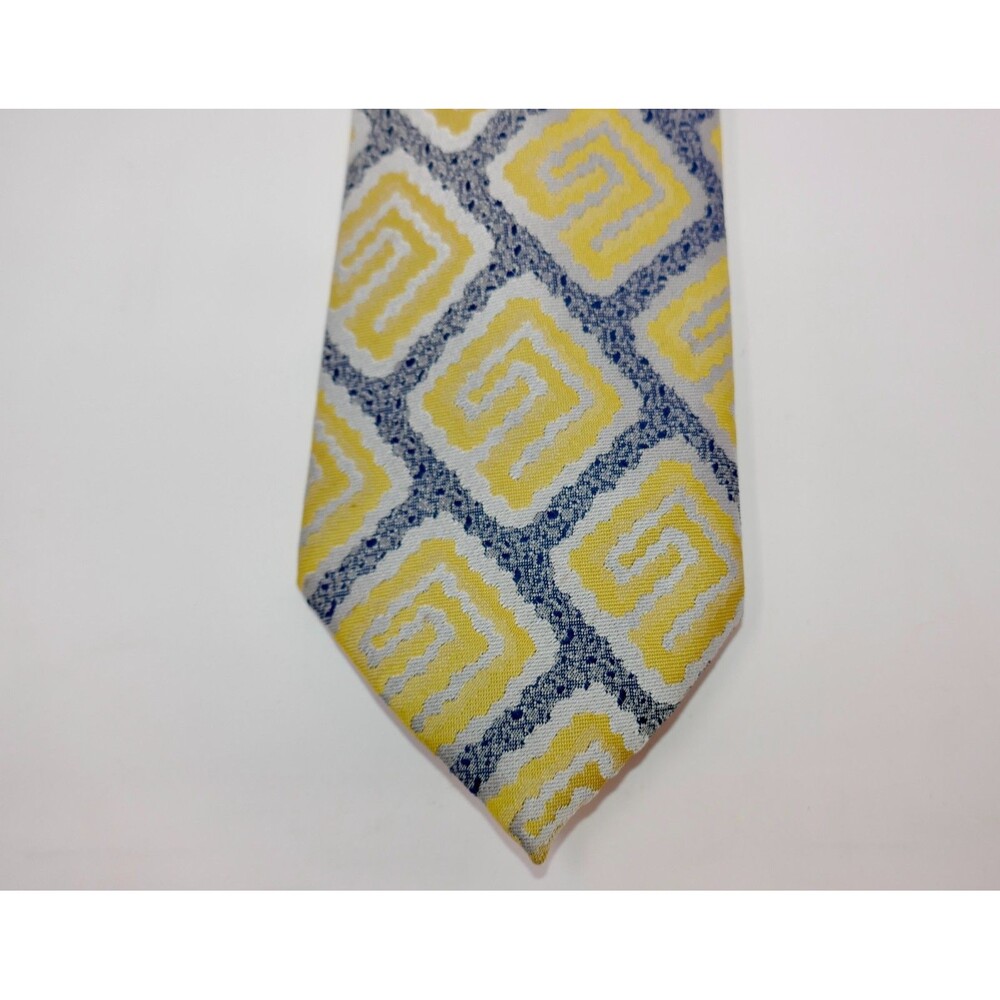 Union Made ACWA Vintage Blue Yellow Imported Textured Polyester Neckwear Tie